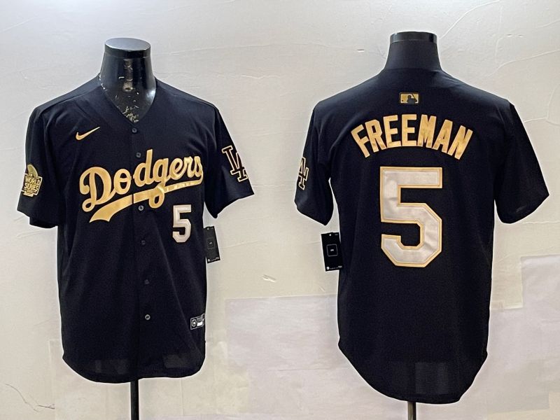 Men Los Angeles Dodgers 5 Freeman Black Gold Game 2025 Nike MLB Jersey style 02255